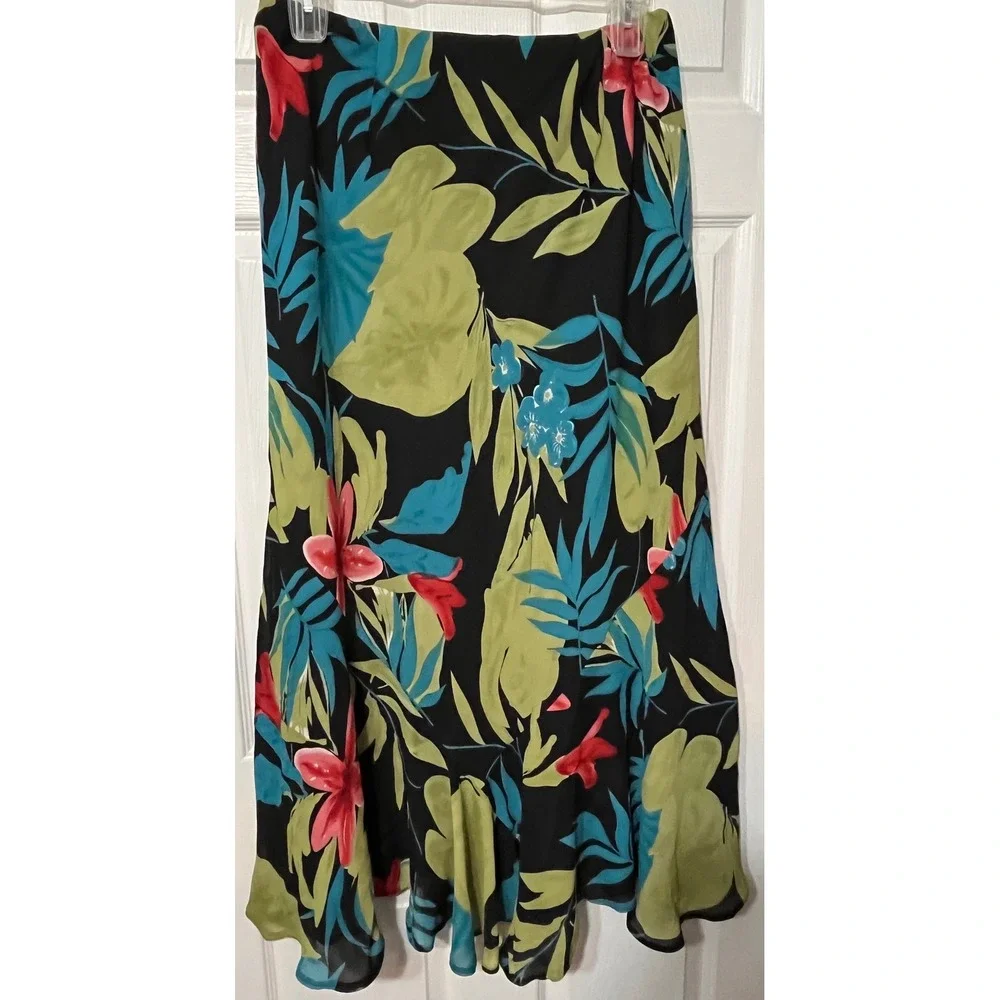 Russell Kemp Woman Tropical Floral Skirt Set 2pc Black Green‎ Blue Pink 14/16